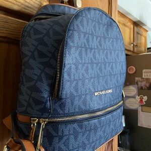 Michael Kors Navy and Tan Backpack